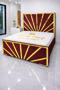 Plush Velvet Maroon - Solaris Radiance Luxury Geometric Upholstered Bed Frame