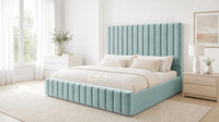 Plush Velvet Duck Egg - Carlton Channel Luxury Ottoman Storage Bed