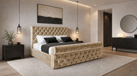Crushed Velvet Gold - Windsor Chesterfield Luxury Scroll Bed Frame