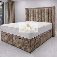 Crushed Velvet Mink - Grand Elysee Luxury Panelled Upholstered Bed Frame with Divan Ottoman Storage
