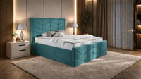 Plush Velvet Teal - Valentina Luxury Chevron Panel Bed – Designer Upholstered Bed Frame with Statement Headboard & Footboard
