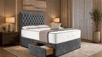 Naples Charcoal - Regency Chesterfield Luxe Divan Bed with Storage – Deep Buttoned Upholstered Bed Frame