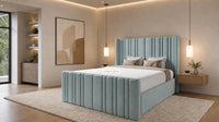 Plush Velvet Duck Egg - Kensington Fluted Luxury Ottoman Storage Bed