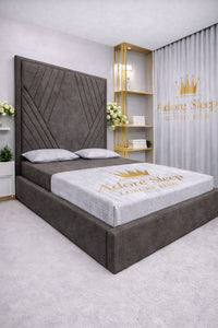Naples Slate Grey - Seraphina Luxe Geometric Upholstered Bed Frame | Luxury Designer Statement Bed