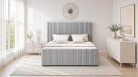 Plush Velvet Silver - Savoy Ribbed Luxury Ottoman Storage Bed