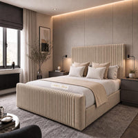 Naples Beige - Radisson Luxury Fluted Bed – Premium Upholstered Bed Frame with Statement Headboard & Footboard
