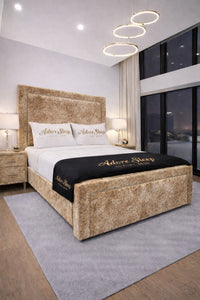 Crushed Velvet Gold - Regent Grandeur Luxury Upholstered Bed Frame – Premium Deep Panelled Headboard