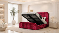 Crushed Velvet Red - Beaumont Arc Luxury Ribbed Ottoman Storage Bed