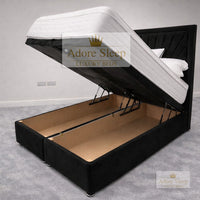 Plush Velvet Black - Aurelia Regent Luxury Upholstered Ottoman Divan Bed Frame with Storage
