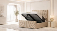 Plush Velvet Beige - Riviera Fan Luxury Sculpted Ottoman Storage Bed