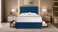 Naples Blue - Monaco Luxe Luxury Divan Bed – Premium Upholstered Panelled Headboard with Storage