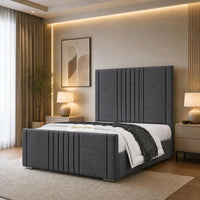 Naples Charcoal - Langham Luxury Centre Channel Bed – Premium Upholstered Bed Frame with Statement Headboard & Footboard