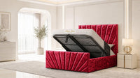 Crushed Velvet Red - Riviera Fan Luxury Sculpted Ottoman Storage Bed