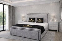Plush Velvet Silver - Astoria Luxe Luxury Upholstered Bed Frame – Premium Panelled Headboard & Footboard