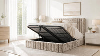 Crushed Velvet Mink - Carlton Channel Luxury Ottoman Storage Bed