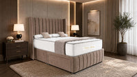 Naples Mink - Valentina Vertical Luxe Divan Bed – Channelled Statement Headboard & Storage