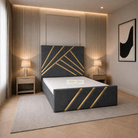 Naples Charcoal - Monaco Luxury Geometric Bed – Designer Upholstered Bed Frame with Metallic Inlay Detailing