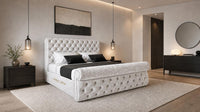 Crushed Velvet White - Windsor Chesterfield Luxury Scroll Bed Frame