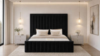 Plush Velvet Black - Savoy Luxury Panel Bed – Premium Upholstered Bed Frame with Grand Framed Headboard