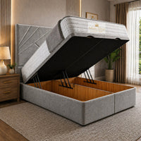 Naples Silver - Meridian Abstract Geometry Ottoman Divan Bed | Luxury Hydraulic Storage Bed Frame