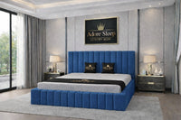 Naples Blue - Valentina Grande Luxury Channel-Tufted Upholstered Bed Frame