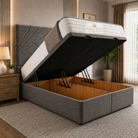Naples Slate Grey - Meridian Abstract Geometry Ottoman Divan Bed | Luxury Hydraulic Storage Bed Frame