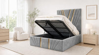Naples Silver - Monaco V-Line Luxury Geometric Ottoman Storage Bed