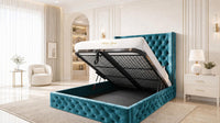 Crushed Velvet Teal - Claridge Chesterfield Luxury Deep-Button Ottoman Storage Bed