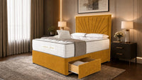 Plush Velvet Mustard Gold - Aurelia Luxury Sunburst Divan Bed – Designer Upholstered Bed Frame