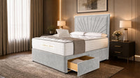Plush Velvet Silver - Aurelia Luxury Sunburst Divan Bed – Designer Upholstered Bed Frame