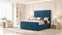 Naples Blue - Riviera Fan Luxury Sculpted Ottoman Storage Bed
