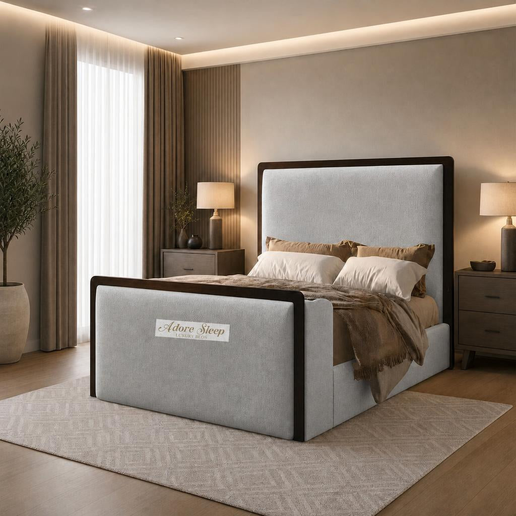 Naples Silver - Claridge Luxury Framed TV Bed – Premium Upholstered Bed Frame with Integrated TV Footboard