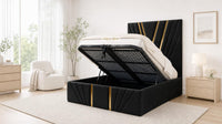 Naples Black - Monaco V-Line Luxury Geometric Ottoman Storage Bed