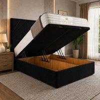 Naples Black - Meridian Abstract Geometry Ottoman Divan Bed | Luxury Hydraulic Storage Bed Frame
