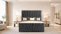 Naples Charcoal - Riviera Fan Luxury Sculpted Ottoman Storage Bed