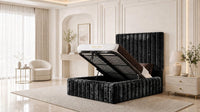 Crushed Velvet Black - Dorchester Wraparound Luxury Channelled Ottoman Storage Bed