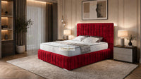 Crushed Velvet Red - Dorchester Luxury Scalloped Panel Bed – Premium Upholstered Bed Frame with Statement Headboard