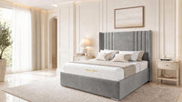 Plush Velvet Steel - Harrogate Gallery Luxury Winged Upholstered Bed Frame