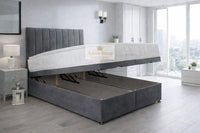 Plush Velvet Steel - Regency Lined Panel Luxury Solid Ottoman Storage Bed Frame