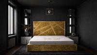 Crushed Velvet Gold - Knightsbridge Regal Mosaic Luxury Panel Bed Frame with Gold Strip – Upholstered