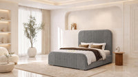 Plush Velvet Steel - Beaumont Arc Luxury Ribbed Ottoman Storage Bed