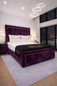 Crushed Velvet Aubergine - Regent Grandeur Luxury Upholstered Bed Frame – Premium Deep Panelled Headboard