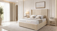 Plush Velvet Beige - Harrogate Gallery Luxury Winged Upholstered Bed Frame
