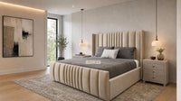 Naples Beige - Mayfair Luxury Panelled Bed – Premium Upholstered Bed Frame with Statement Headboard & Footboard