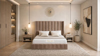 Naples Mink - Chelsea Luxury Channel Panel Bed – Premium Upholstered Bed Frame with Statement Headboard
