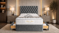 Plush Velvet Steel - Regency Diamond Luxury Divan Bed – Deep Button-Tufted Headboard with Premium Upholstered Frame & Storage
