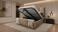 Crushed Velvet Gold - Belgravia Luxury Ottoman Storage Bed – Premium Upholstered Gas Lift Bed Frame