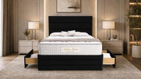 Plush Velvet Black - Monaco Luxe Luxury Divan Bed – Premium Upholstered Panelled Headboard with Storage