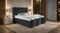 Naples Black - Valentina Luxury Chevron Panel Bed – Designer Upholstered Bed Frame with Statement Headboard & Footboard