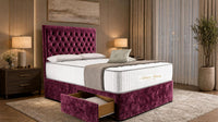 Crushed Velvet Aubergine - Regency Chesterfield Luxe Divan Bed with Storage – Deep Buttoned Upholstered Bed Frame